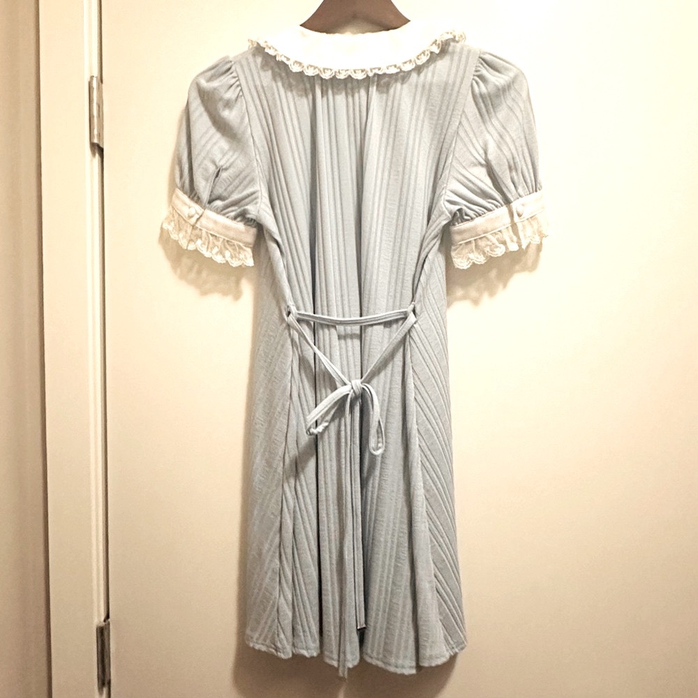 Secret Honey Light Blue Babydoll Dress with White Lace Trim - Picture 2 of 2